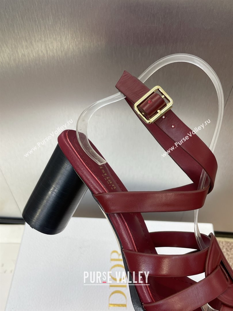 Dior D-Club Heeled Sandals 8cm in Calfskin Leather Ruby Red 2025 (JC-250710030)