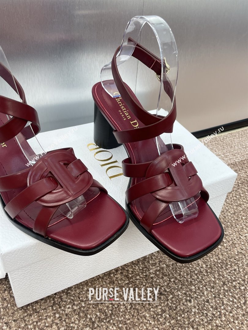 Dior D-Club Heeled Sandals 8cm in Calfskin Leather Ruby Red 2025 (JC-250710030)