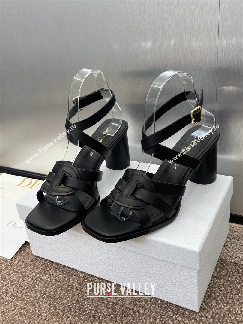Dior D-Club Heeled Sandals 8cm in Calfskin Leather Black 2025 (JC-250710031)