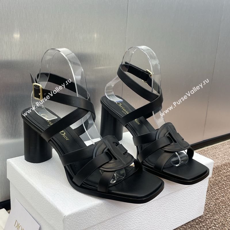 Dior D-Club Heeled Sandals 8cm in Calfskin Leather Black 2025 (JC-250710031)