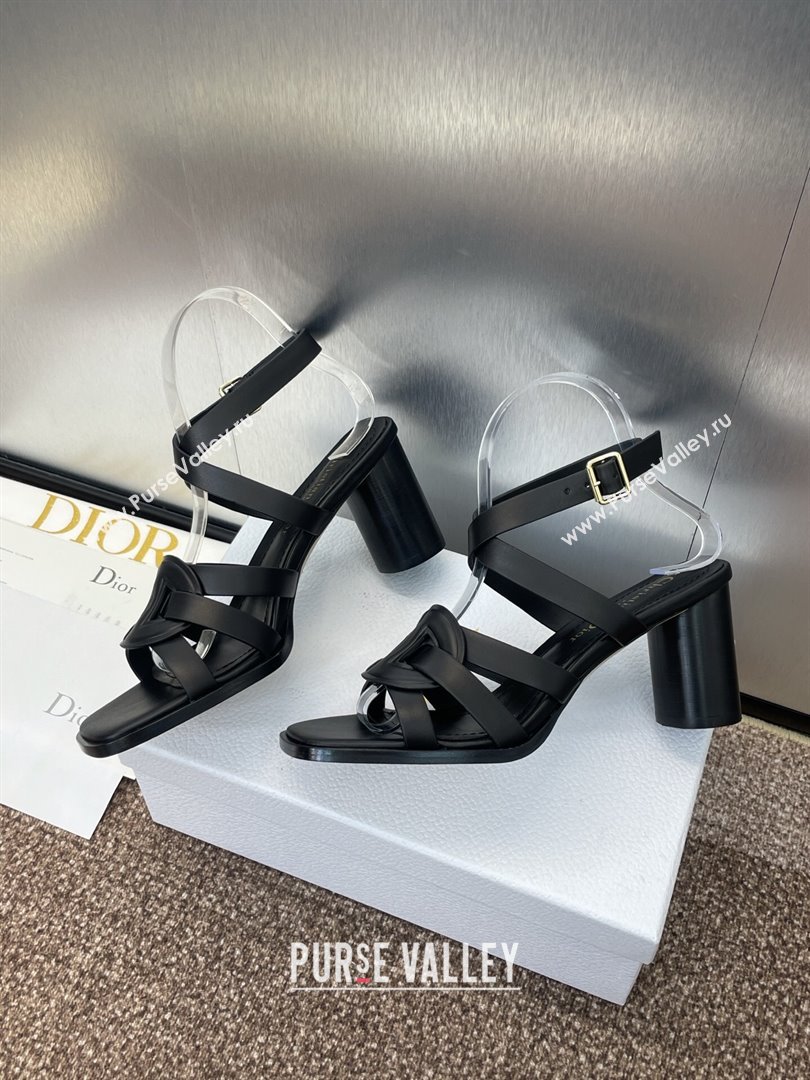 Dior D-Club Heeled Sandals 8cm in Calfskin Leather Black 2025 (JC-250710031)