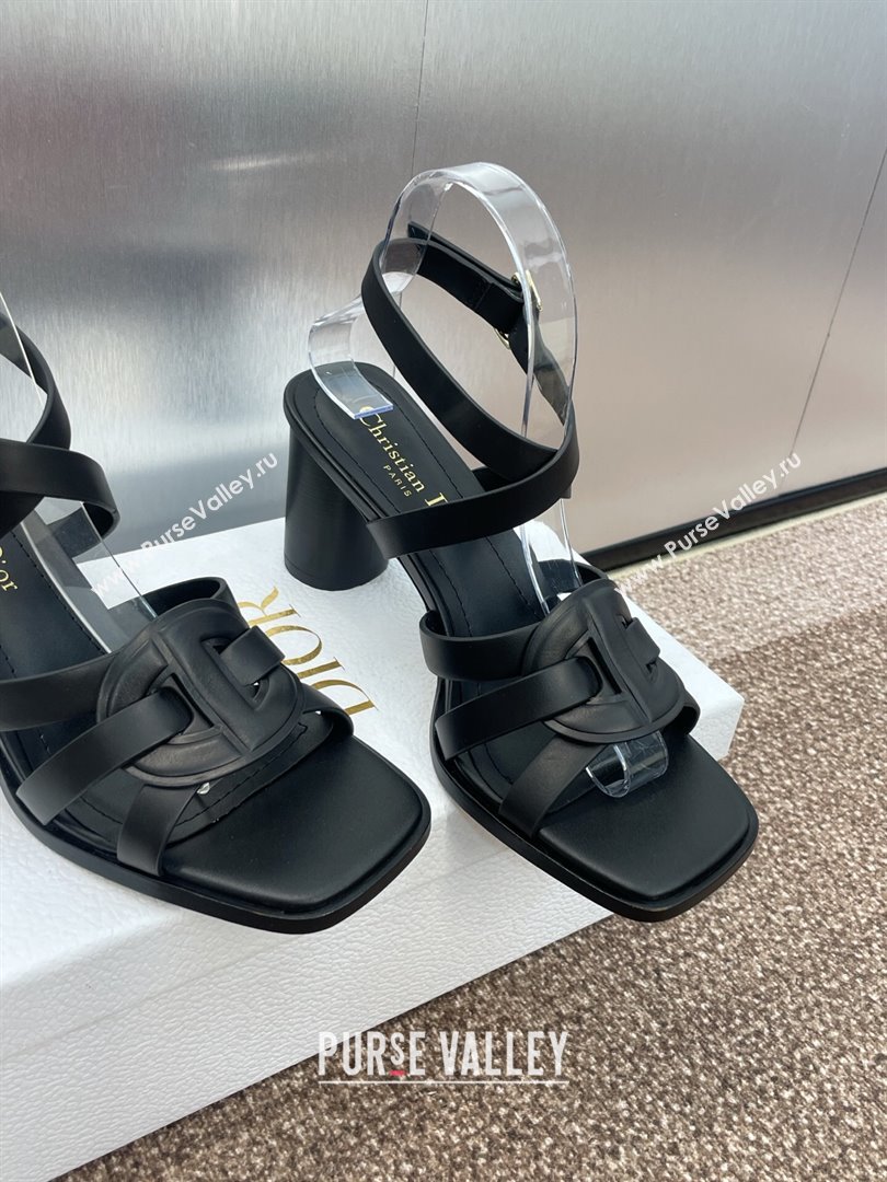 Dior D-Club Heeled Sandals 8cm in Calfskin Leather Black 2025 (JC-250710031)