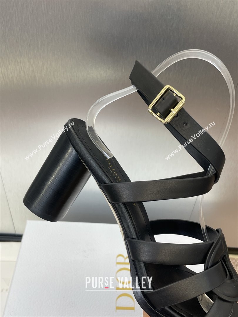 Dior D-Club Heeled Sandals 8cm in Calfskin Leather Black 2025 (JC-250710031)