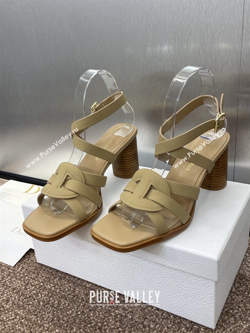 Dior D-Club Heeled Sandals 8cm in Calfskin Leather Beige 2025 (JC-250710032)