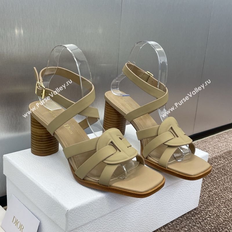 Dior D-Club Heeled Sandals 8cm in Calfskin Leather Beige 2025 (JC-250710032)