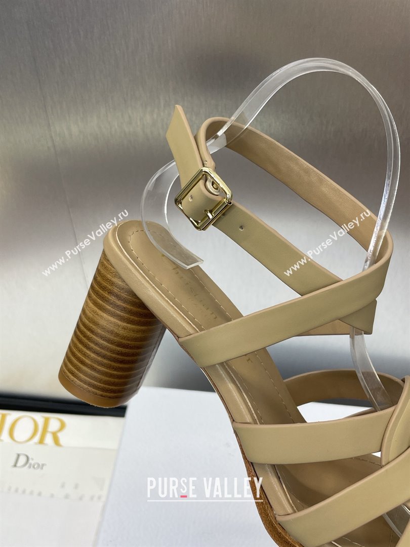 Dior D-Club Heeled Sandals 8cm in Calfskin Leather Beige 2025 (JC-250710032)