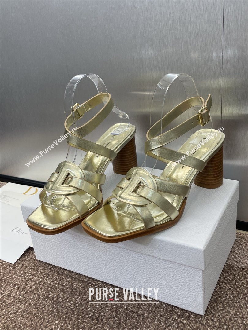 Dior D-Club Heeled Sandals 8cm in Calfskin Leather Gold 2025 (JC-250710033)