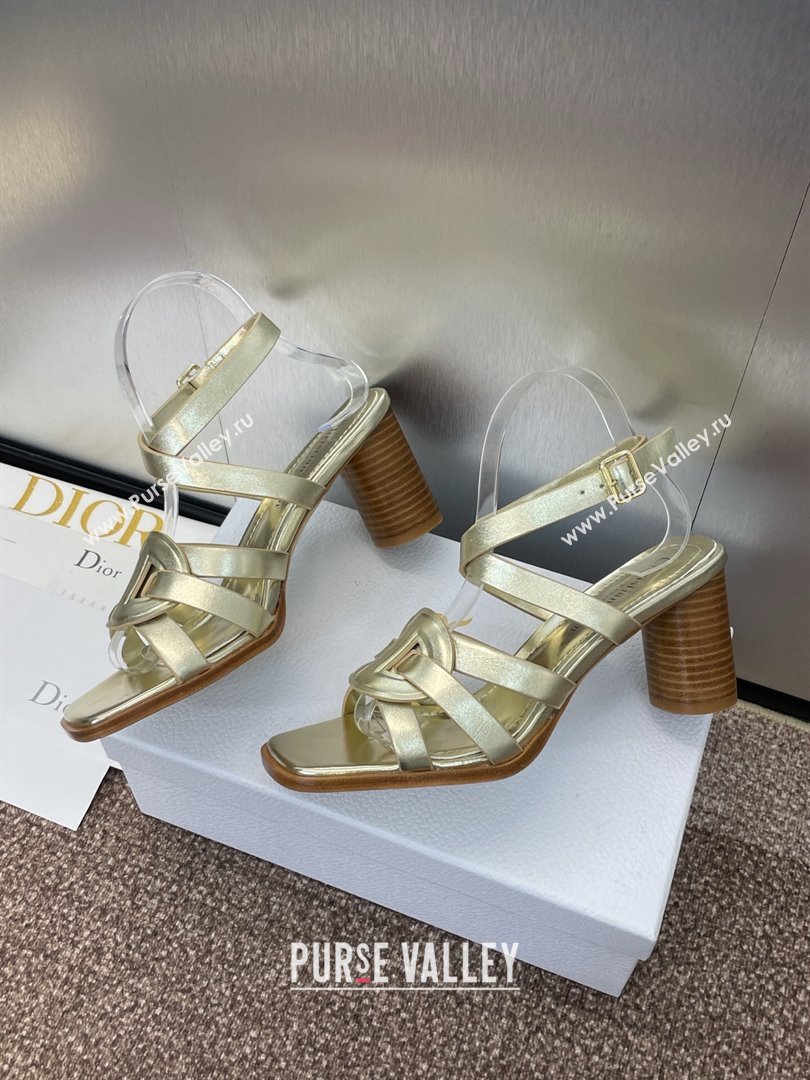 Dior D-Club Heeled Sandals 8cm in Calfskin Leather Gold 2025 (JC-250710033)