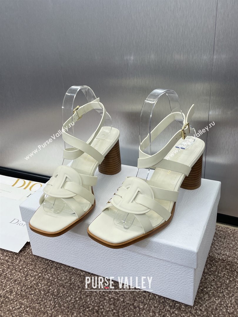Dior D-Club Heeled Sandals 8cm in Calfskin Leather White 2025 (JC-250710034)