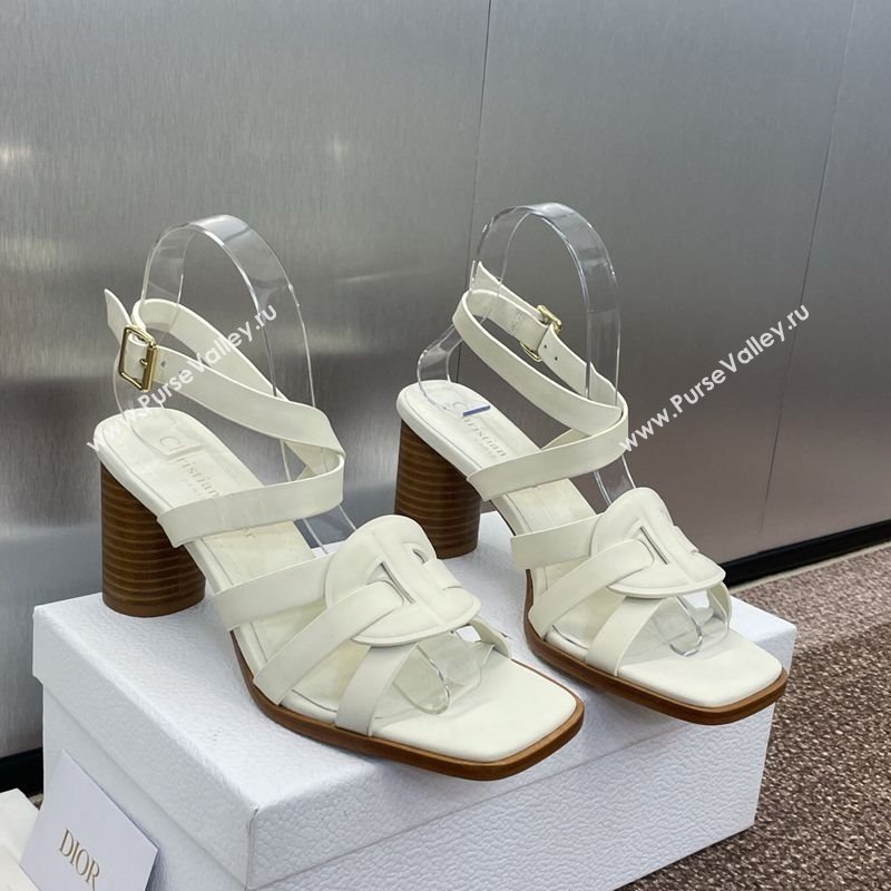 Dior D-Club Heeled Sandals 8cm in Calfskin Leather White 2025 (JC-250710034)