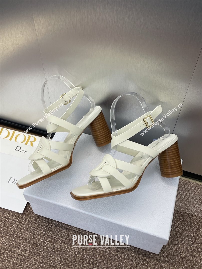 Dior D-Club Heeled Sandals 8cm in Calfskin Leather White 2025 (JC-250710034)