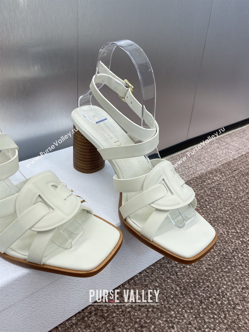 Dior D-Club Heeled Sandals 8cm in Calfskin Leather White 2025 (JC-250710034)