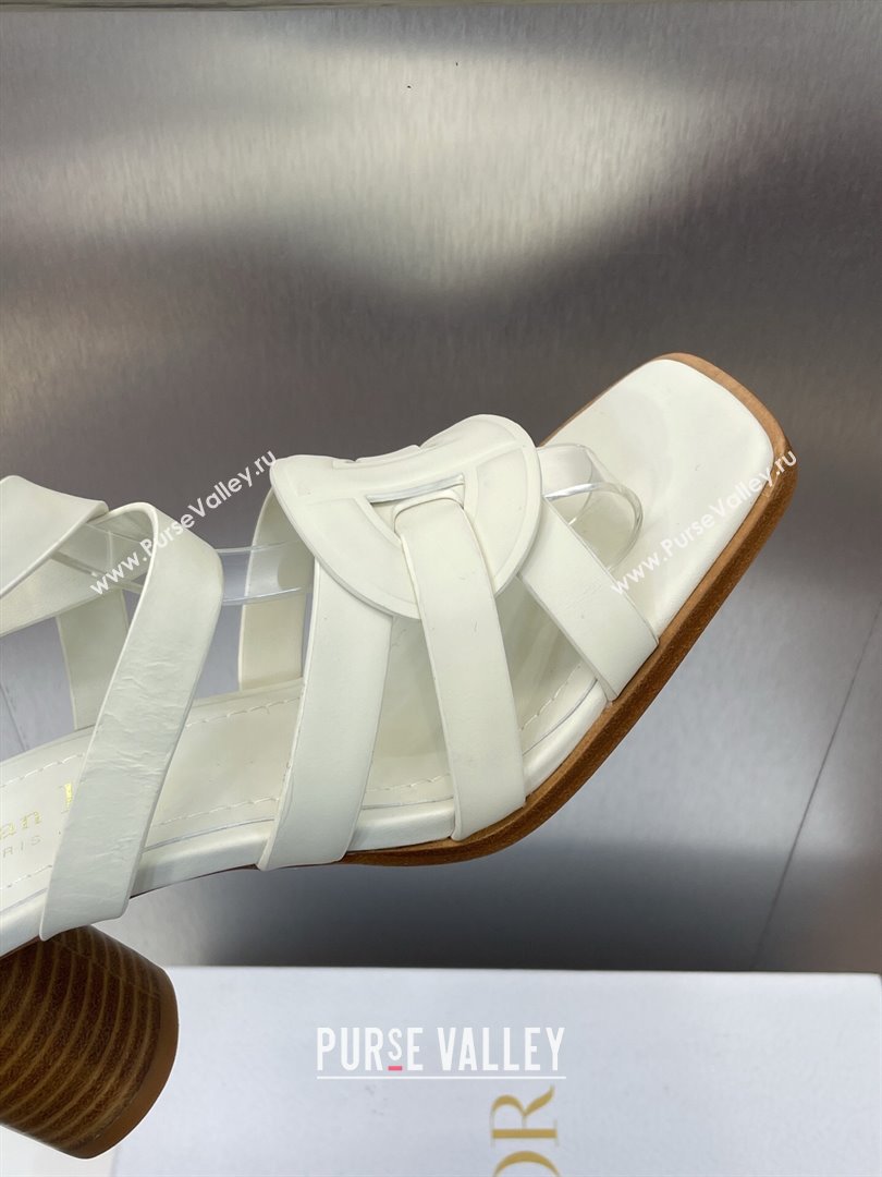 Dior D-Club Heeled Sandals 8cm in Calfskin Leather White 2025 (JC-250710034)