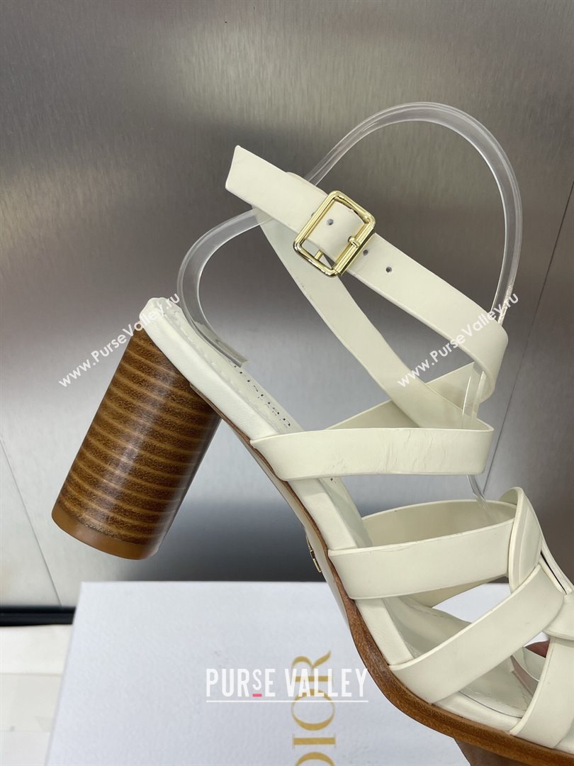 Dior D-Club Heeled Sandals 8cm in Calfskin Leather White 2025 (JC-250710034)