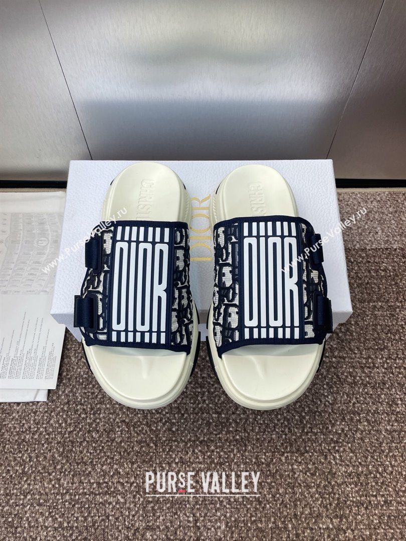 Dior D-Wander Platform Slides Sandal in Oblique Fabric Blue/Beige 2025 (JC-250710023)