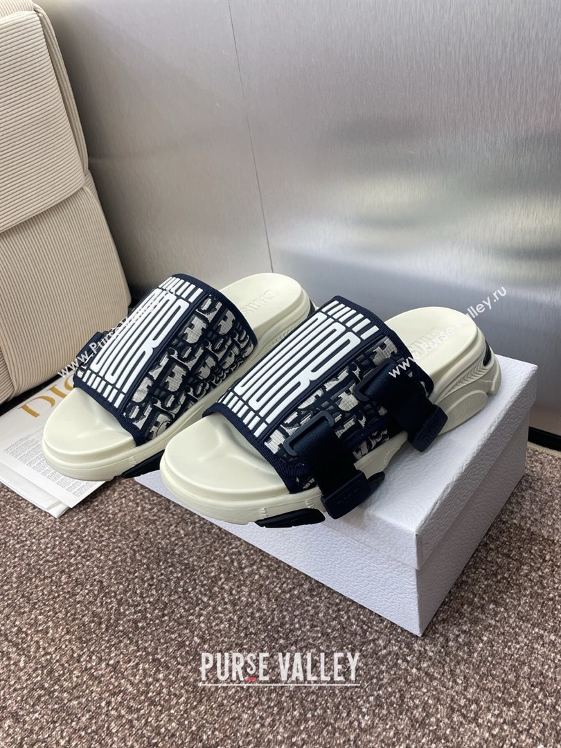 Dior D-Wander Platform Slides Sandal in Oblique Fabric Blue/Beige 2025 (JC-250710023)