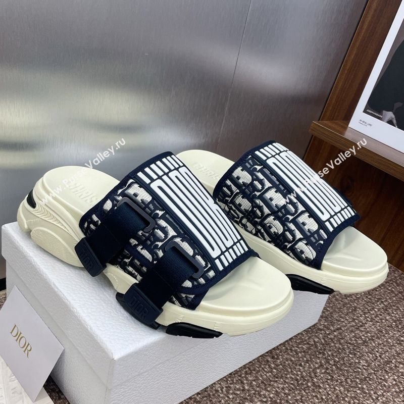 Dior D-Wander Platform Slides Sandal in Oblique Fabric Blue/Beige 2025 (JC-250710023)