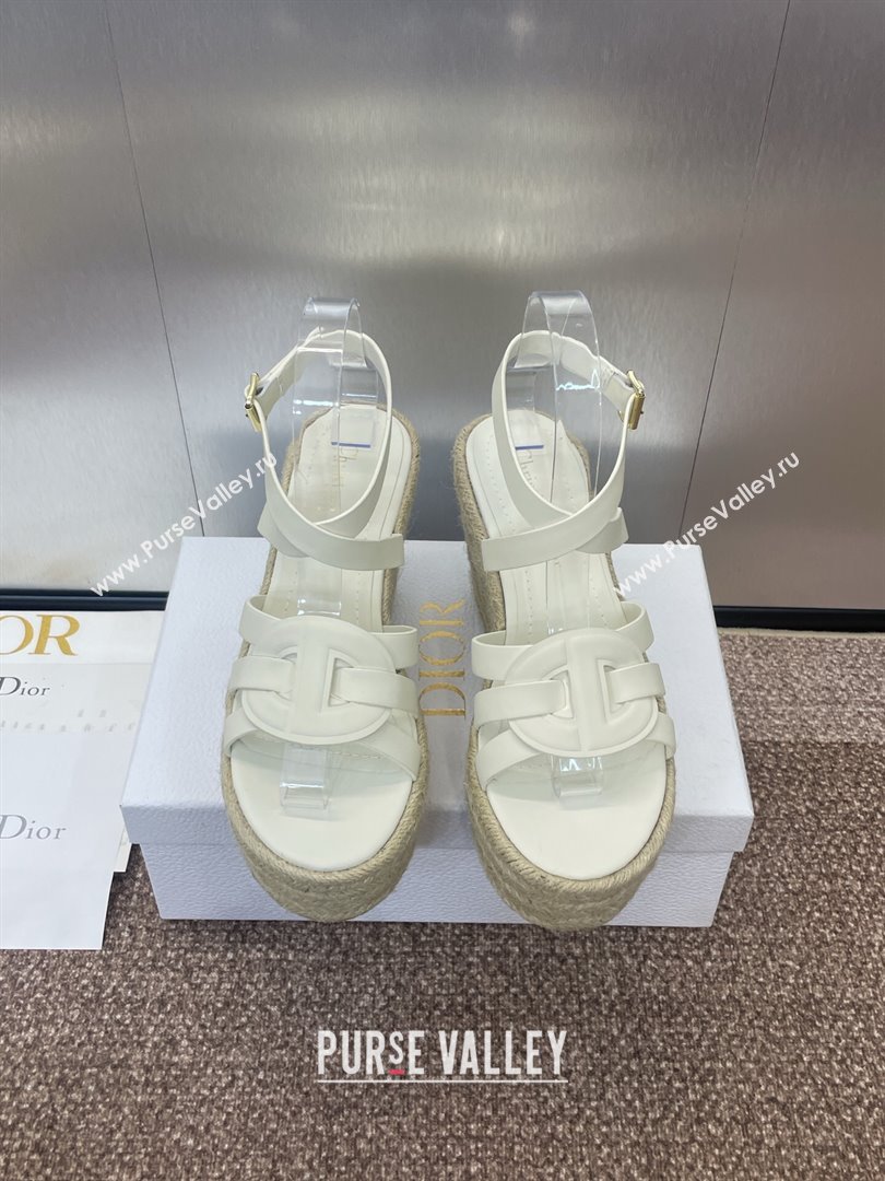 Dior D-Club Wedge Sandals 9.5cm in Calfskin Leather White 2025 (JC-250710035)