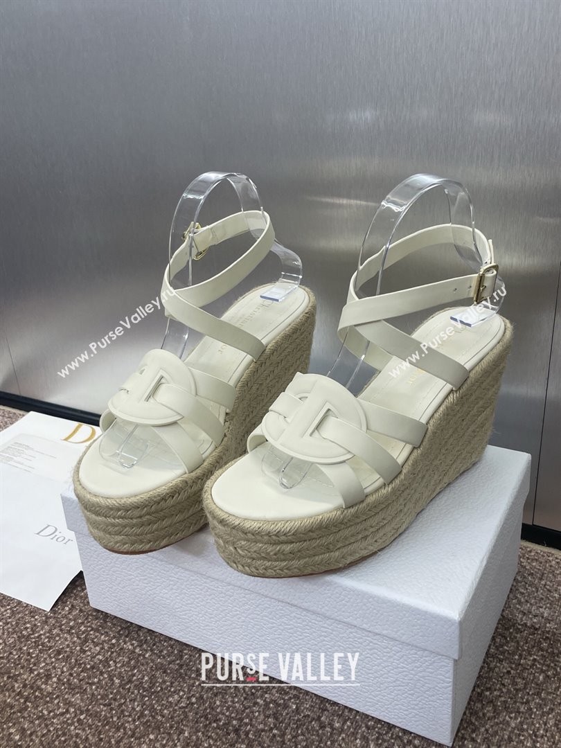 Dior D-Club Wedge Sandals 9.5cm in Calfskin Leather White 2025 (JC-250710035)