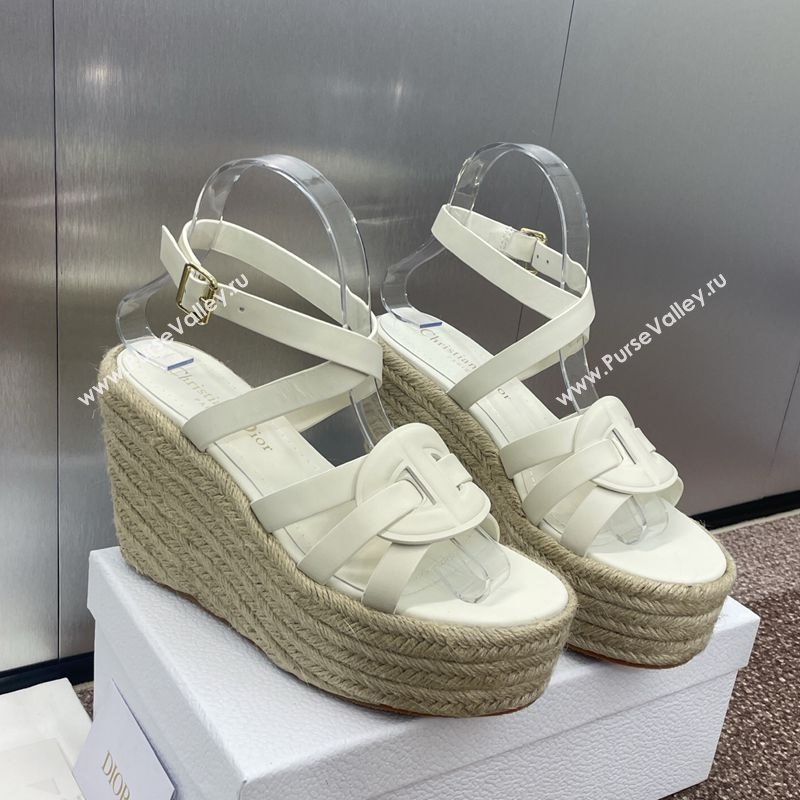 Dior D-Club Wedge Sandals 9.5cm in Calfskin Leather White 2025 (JC-250710035)