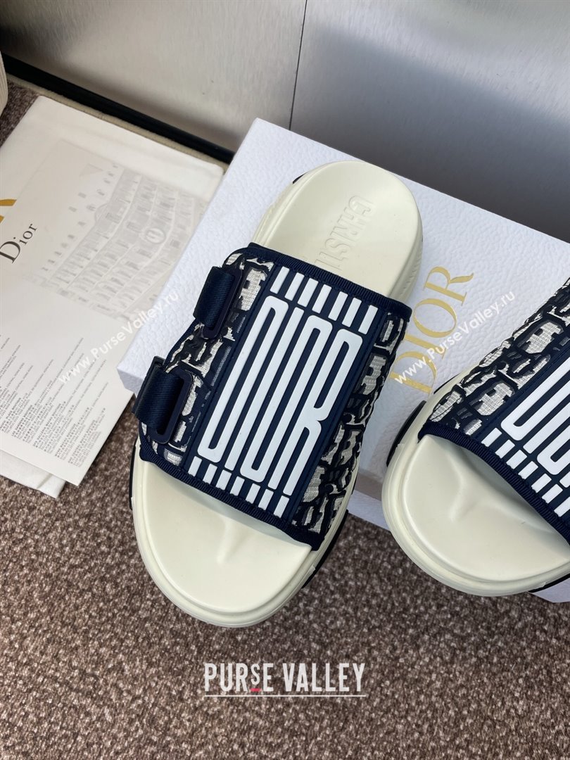 Dior D-Wander Platform Slides Sandal in Oblique Fabric Blue/Beige 2025 (JC-250710023)