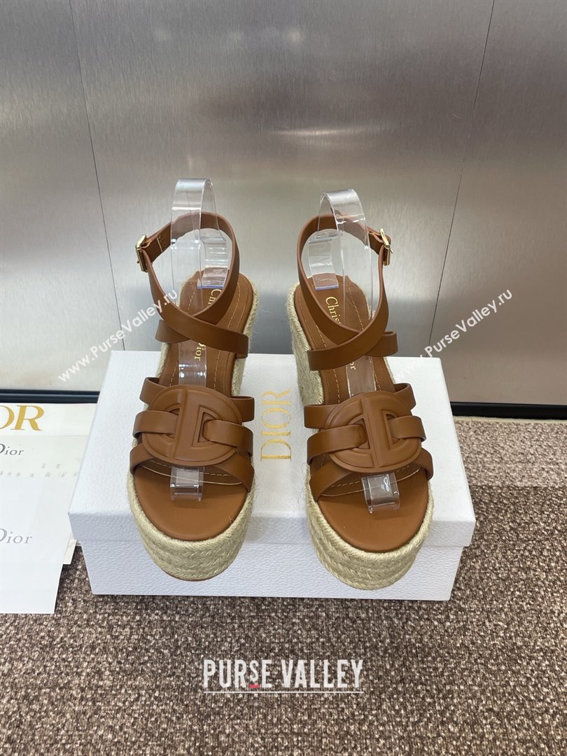 Dior D-Club Wedge Sandals 9.5cm in Calfskin Leather Brown 2025 (JC-250710036)