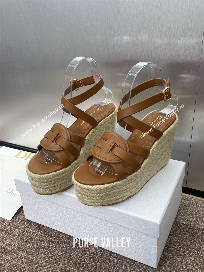 Dior D-Club Wedge Sandals 9.5cm in Calfskin Leather Brown 2025 (JC-250710036)