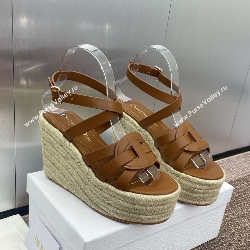 Dior D-Club Wedge Sandals 9.5cm in Calfskin Leather Brown 2025 (JC-250710036)