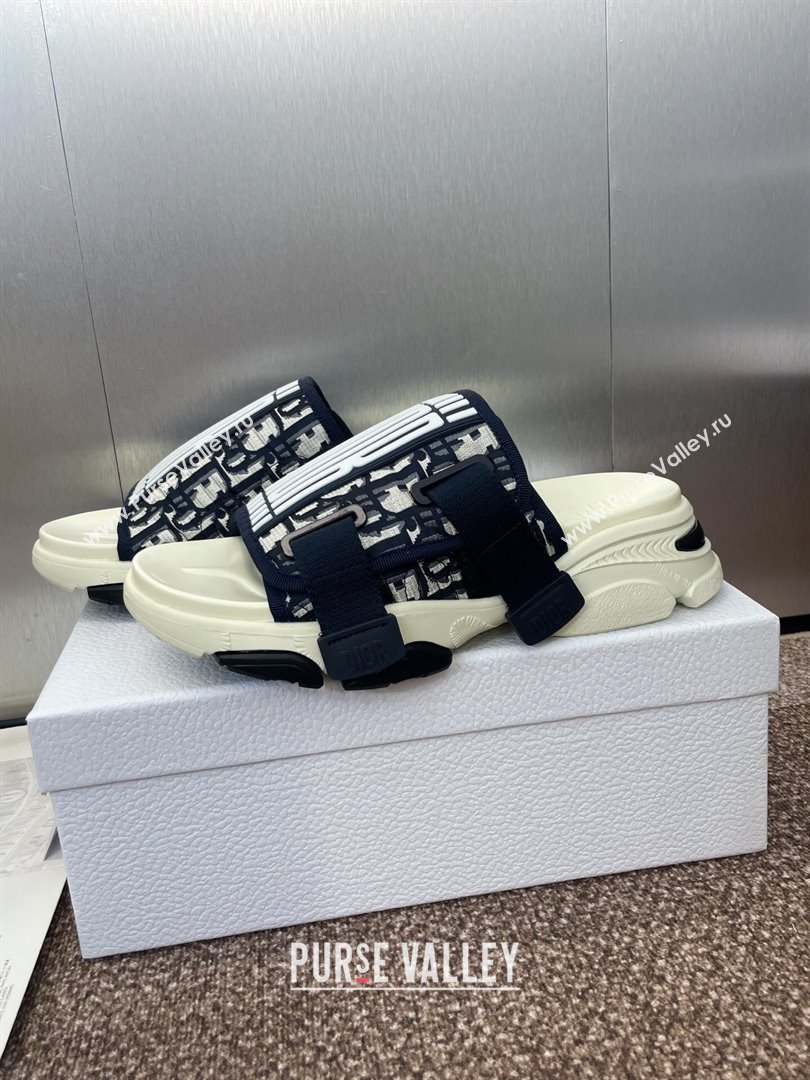 Dior D-Wander Platform Slides Sandal in Oblique Fabric Blue/Beige 2025 (JC-250710023)