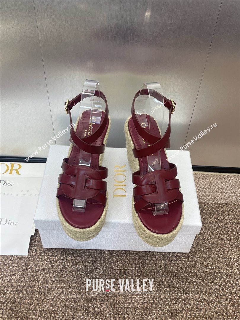 Dior D-Club Wedge Sandals 9.5cm in Calfskin Leather Ruby Red 2025 (JC-250710037)