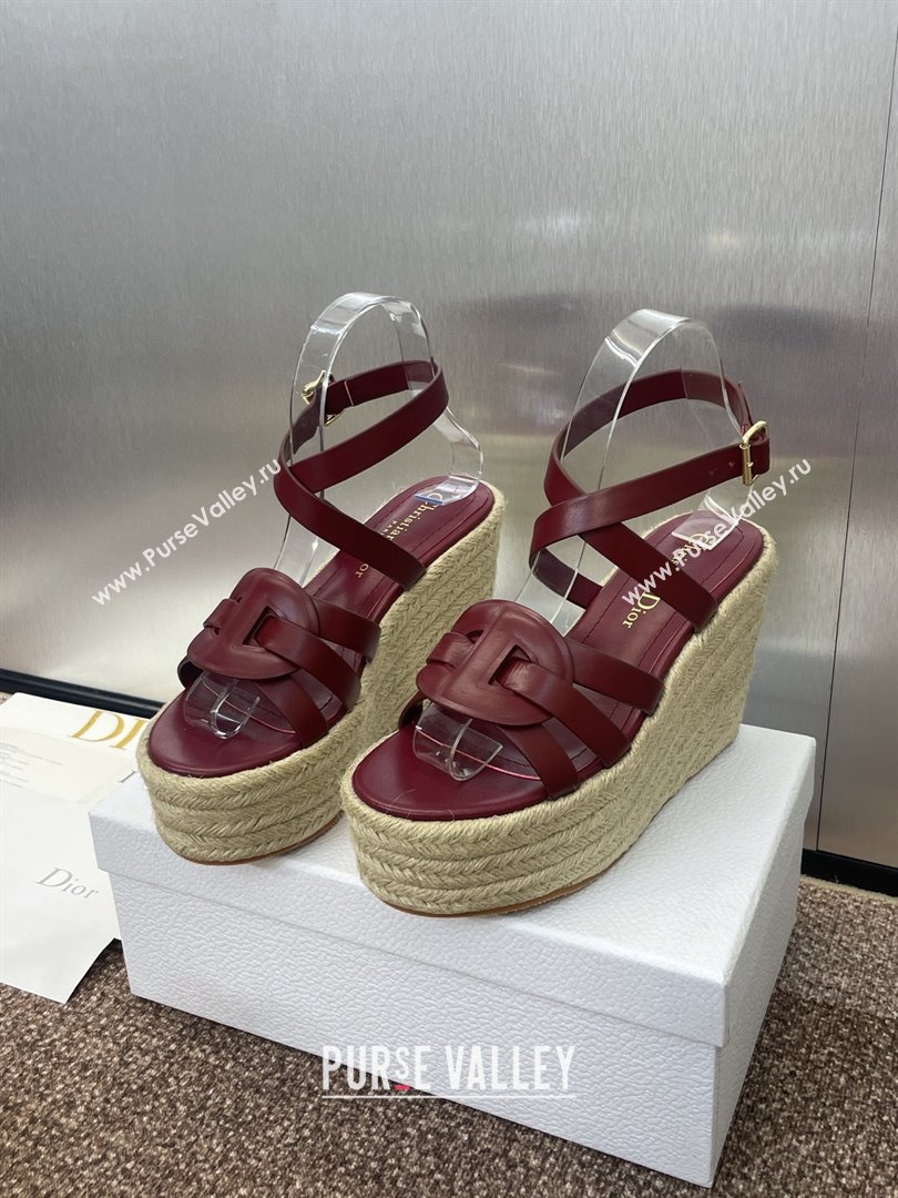 Dior D-Club Wedge Sandals 9.5cm in Calfskin Leather Ruby Red 2025 (JC-250710037)