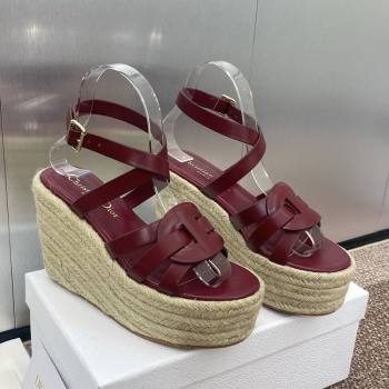 Dior D-Club Wedge Sandals 9.5cm in Calfskin Leather Ruby Red 2025 (JC-250710037)