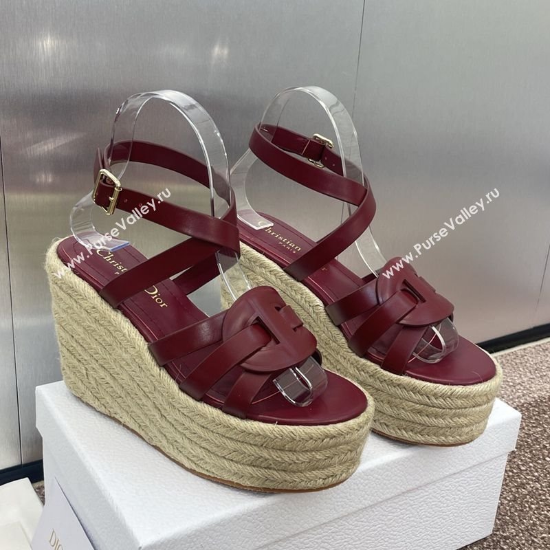 Dior D-Club Wedge Sandals 9.5cm in Calfskin Leather Ruby Red 2025 (JC-250710037)