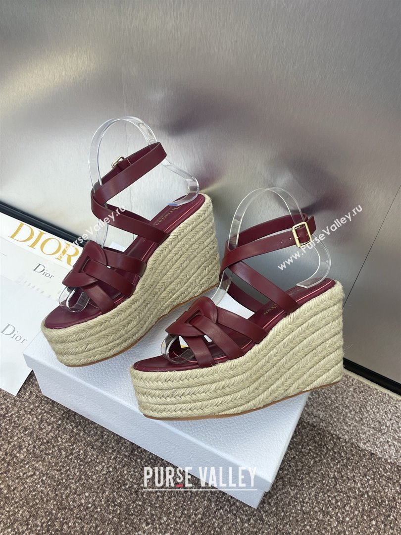 Dior D-Club Wedge Sandals 9.5cm in Calfskin Leather Ruby Red 2025 (JC-250710037)