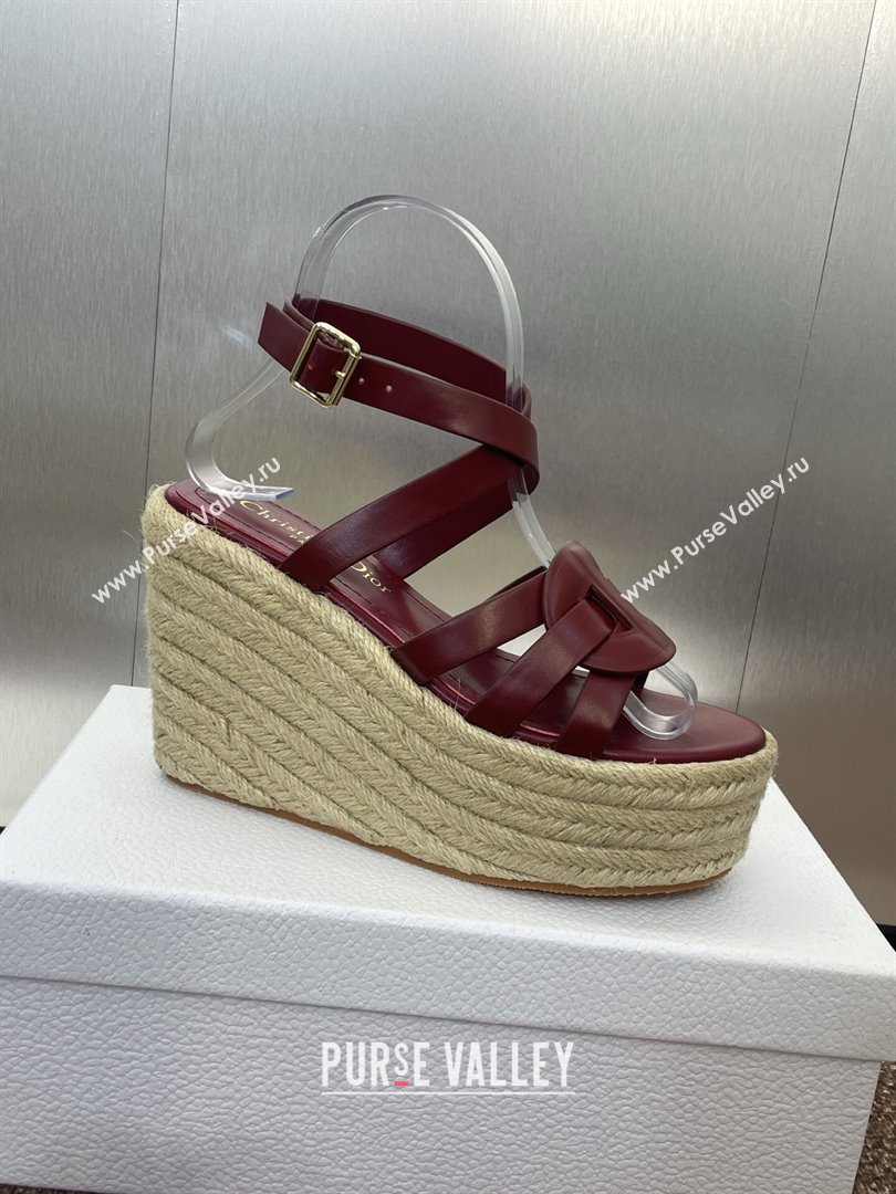 Dior D-Club Wedge Sandals 9.5cm in Calfskin Leather Ruby Red 2025 (JC-250710037)