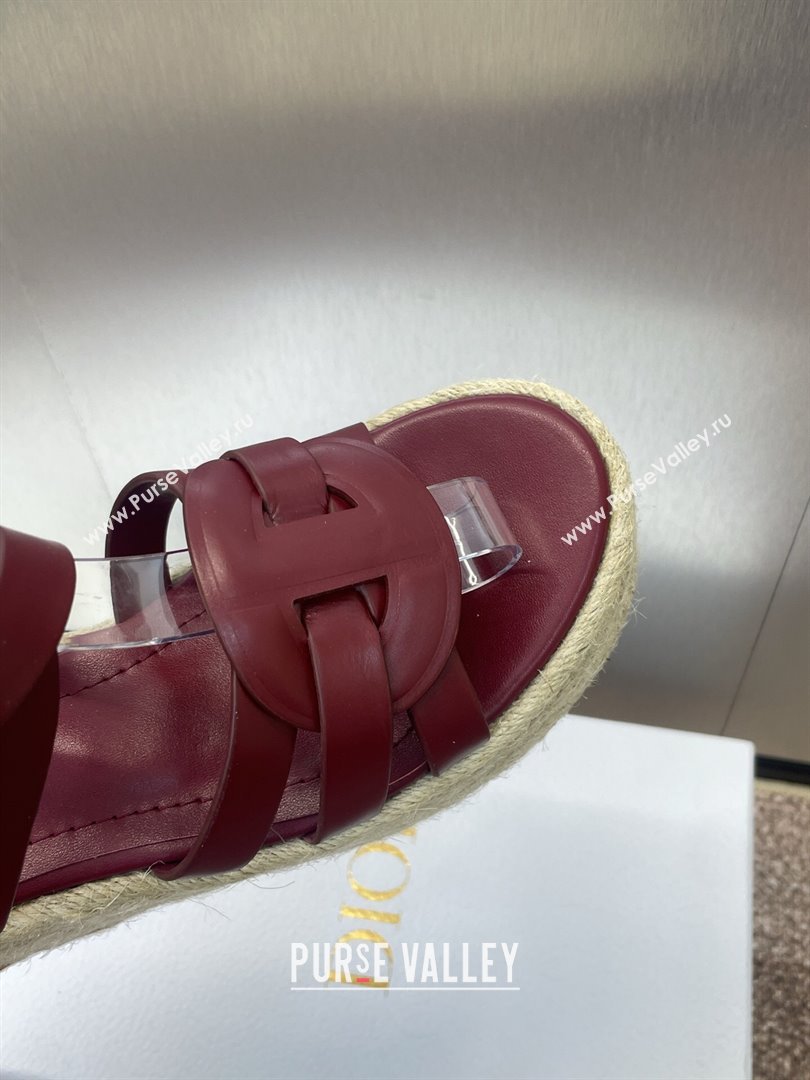Dior D-Club Wedge Sandals 9.5cm in Calfskin Leather Ruby Red 2025 (JC-250710037)