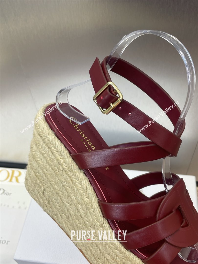 Dior D-Club Wedge Sandals 9.5cm in Calfskin Leather Ruby Red 2025 (JC-250710037)