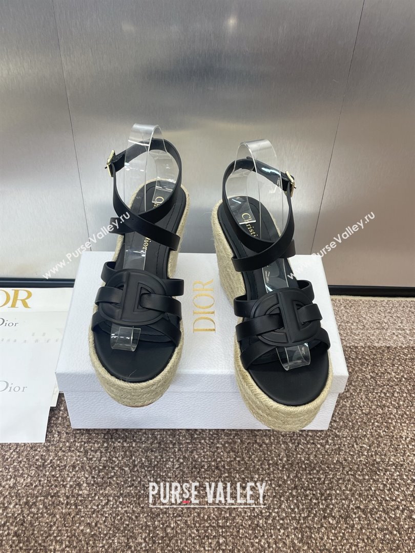 Dior D-Club Wedge Sandals 9.5cm in Calfskin Leather Black 2025 (JC-250710038)