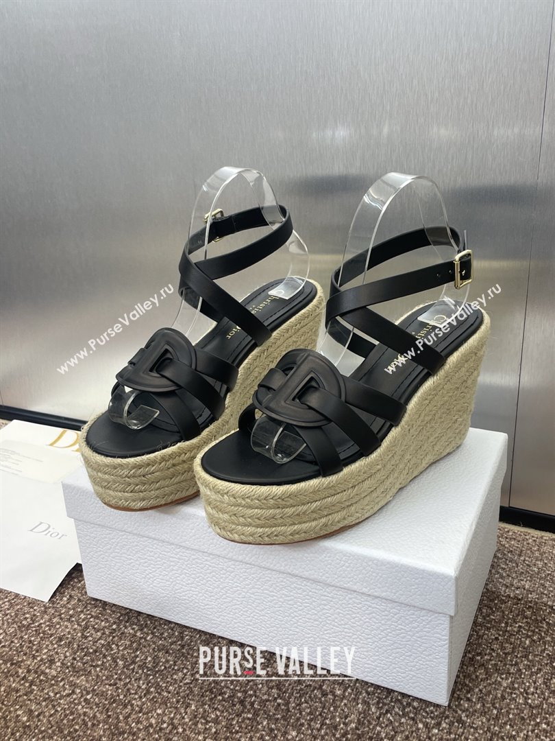 Dior D-Club Wedge Sandals 9.5cm in Calfskin Leather Black 2025 (JC-250710038)