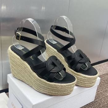 Dior D-Club Wedge Sandals 9.5cm in Calfskin Leather Black 2025 (JC-250710038)