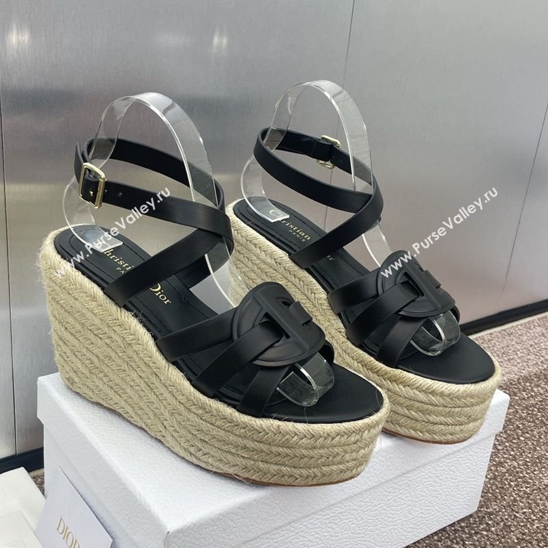Dior D-Club Wedge Sandals 9.5cm in Calfskin Leather Black 2025 (JC-250710038)