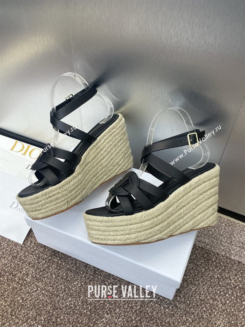 Dior D-Club Wedge Sandals 9.5cm in Calfskin Leather Black 2025 (JC-250710038)