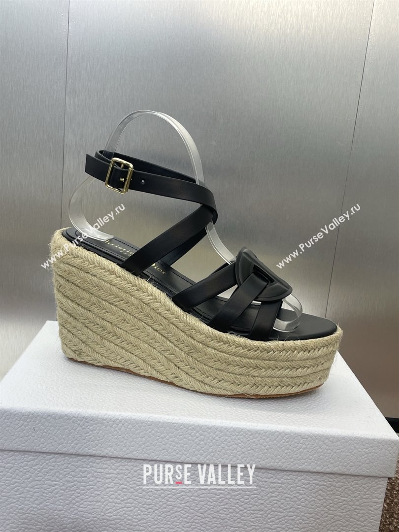Dior D-Club Wedge Sandals 9.5cm in Calfskin Leather Black 2025 (JC-250710038)