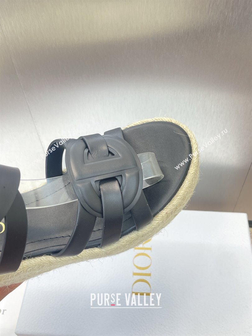 Dior D-Club Wedge Sandals 9.5cm in Calfskin Leather Black 2025 (JC-250710038)