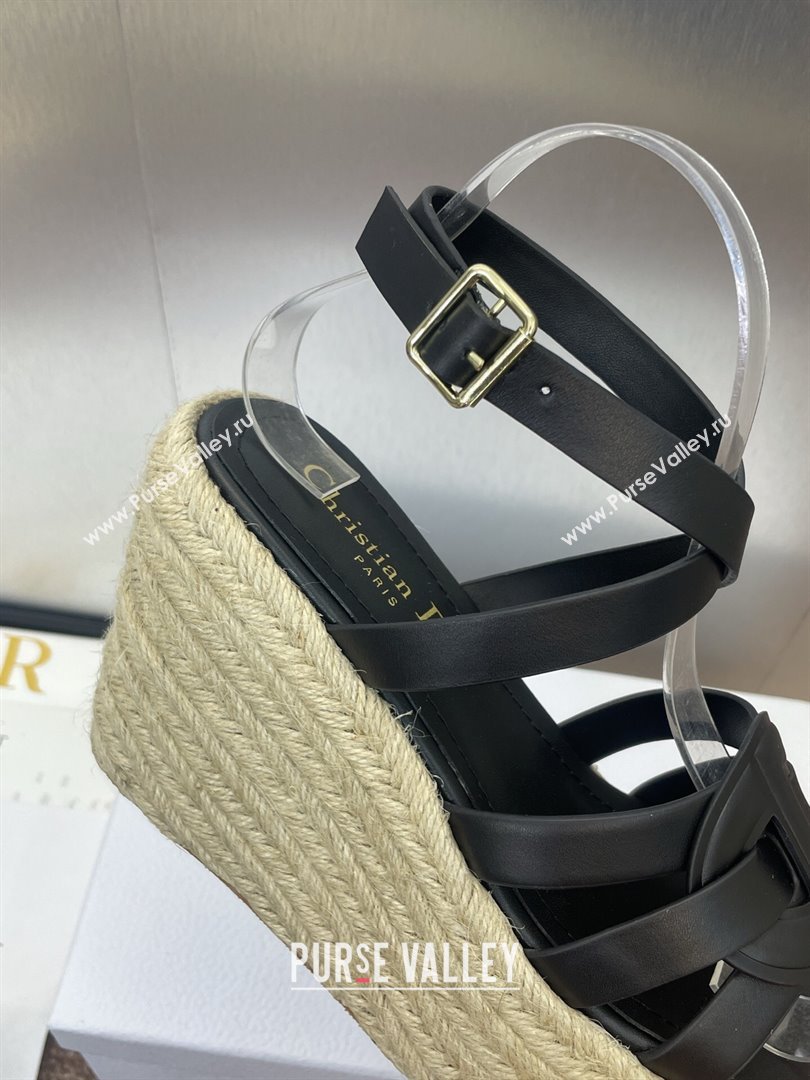 Dior D-Club Wedge Sandals 9.5cm in Calfskin Leather Black 2025 (JC-250710038)