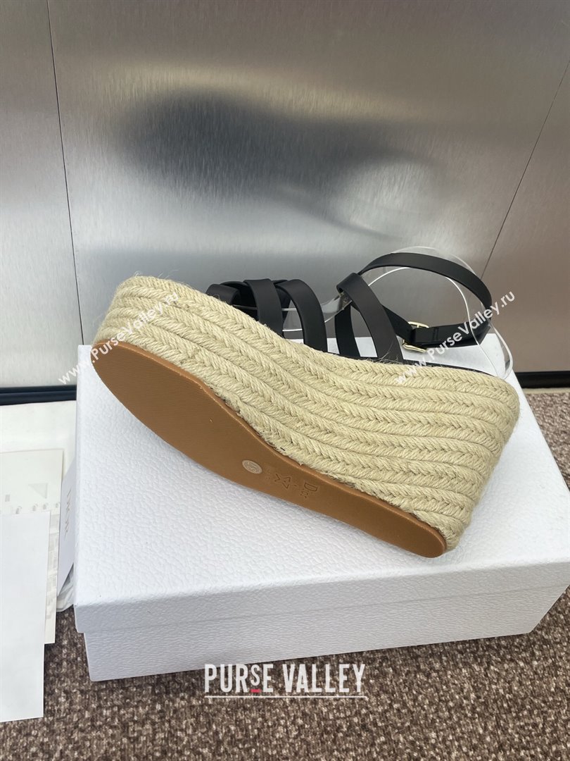 Dior D-Club Wedge Sandals 9.5cm in Calfskin Leather Black 2025 (JC-250710038)