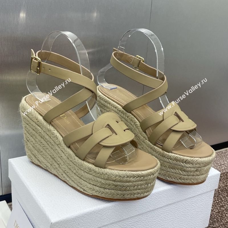 Dior D-Club Wedge Sandals 9.5cm in Calfskin Leather Beige 2025 (JC-250710039)