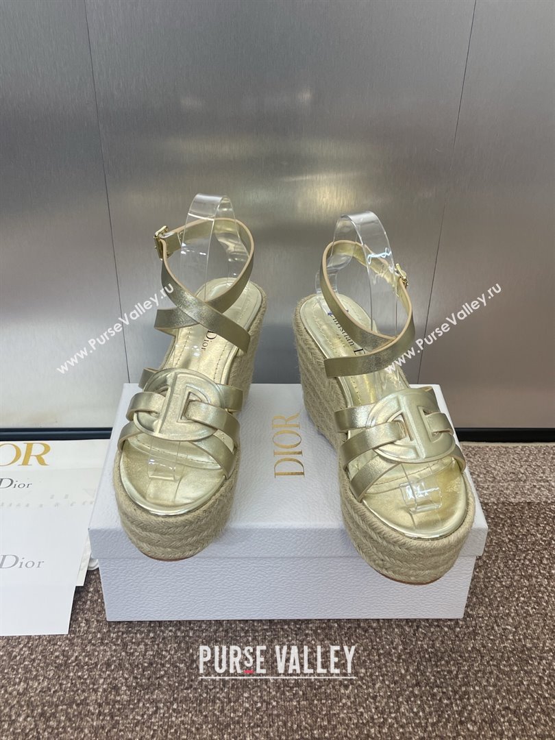 Dior D-Club Wedge Sandals 9.5cm in Calfskin Leather Gold 2025 (JC-250710040)