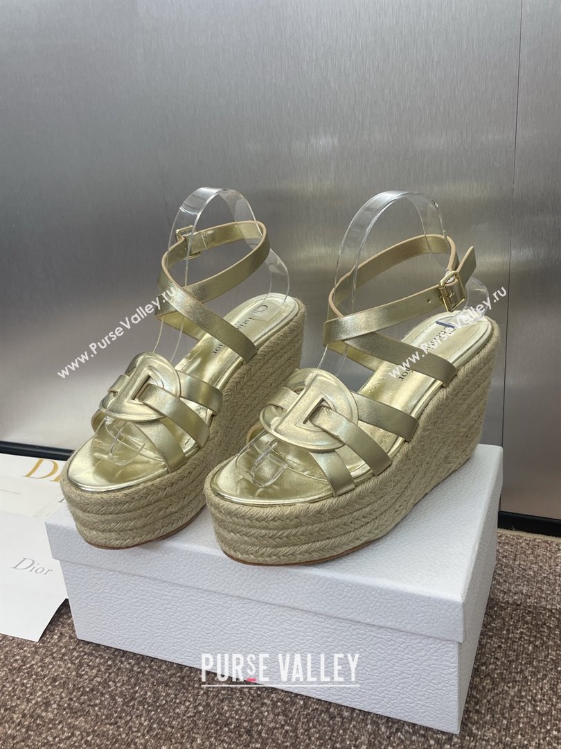 Dior D-Club Wedge Sandals 9.5cm in Calfskin Leather Gold 2025 (JC-250710040)