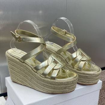 Dior D-Club Wedge Sandals 9.5cm in Calfskin Leather Gold 2025 (JC-250710040)